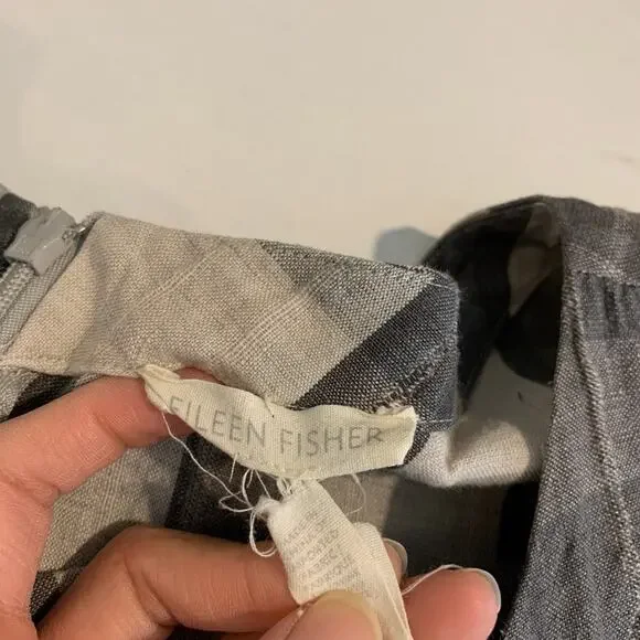 Eileen Fisher Dress Womens S Small Organic Linen Blend Plaid Lagenlook Pockets - Picture 10 of 13